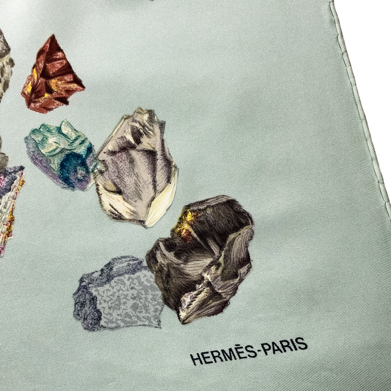 Mineraux Hermes Scarf by Hugo Grygkar 90cm Silk Twill |Aqua