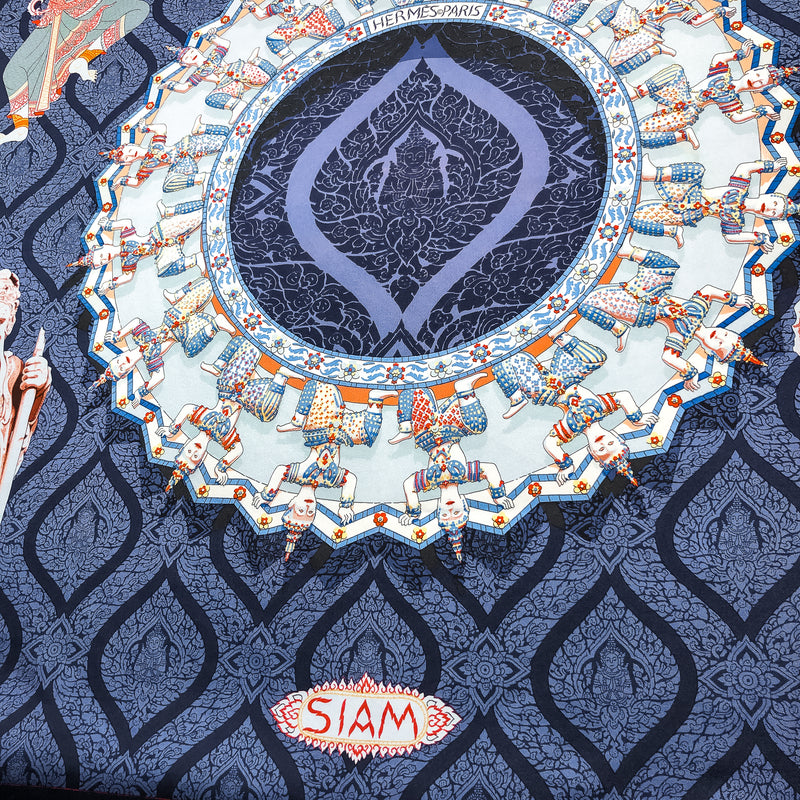 Siam Hermes Scarf by Rybal 90 cm Silk Twill | Blue | Highly Sought After