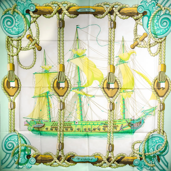 Tribord Hermes Scarf by Julie Abadie 90cm Silk Twill | Aqua Col.