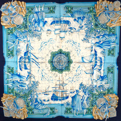 Azulejos Hermes Scarf by Catherine Baschet 90 cm Silk Blue Col.