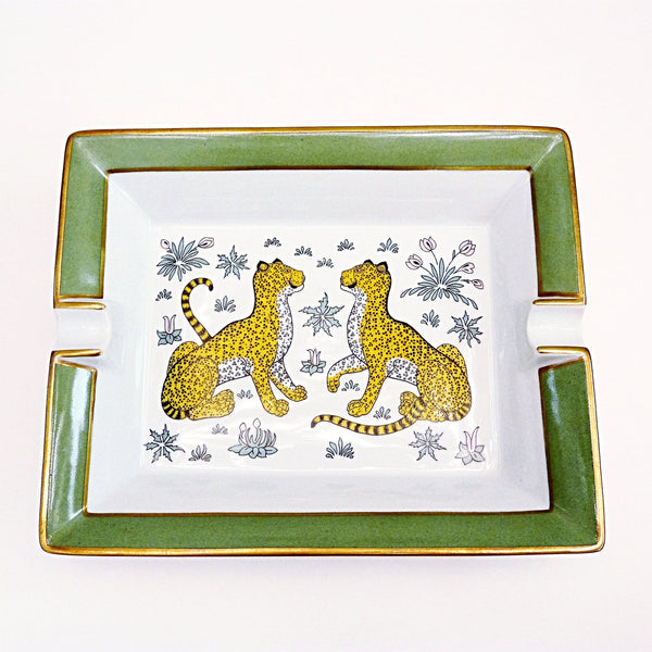 Hermes Tigre en Miroir Ashtray Limoges Porcelain Gold Edge