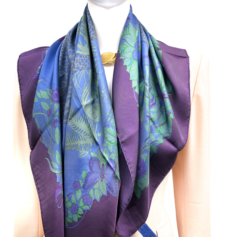 Hermes Silk Scarf Jungle Love Dip Dye in blue and purple