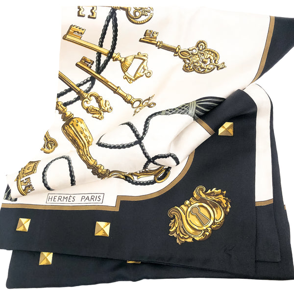 Les Clefs Hermes Reversible Shawl | Opera Scarf by Caty Latham - Black & White Col.