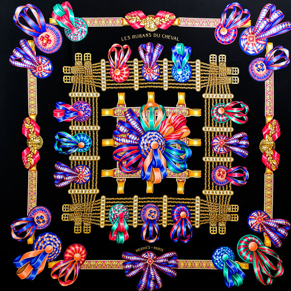 Les Rubans du Cheval Hermes Scarf by Joachim Metz 90 cm Silk