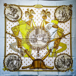 Napoleon Hermes Scarf by Philippe Ledoux 90 cm Silk Bee Jacquard Lt Blue/Chartreuse