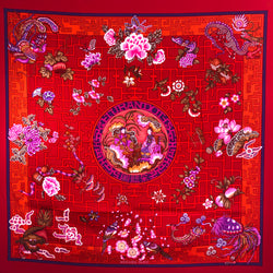 Turandot Hermes Silk Scarf by Natsuno Hidaka - GRAIL Red 90 cm twill
