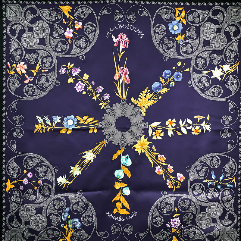 Arabesque Hermes Scarf by Henri d'Origny 90 cm Silk Twill