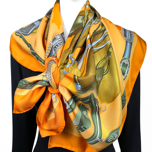 Attelage en Arbalete Hermes Scarf by Ledoux 90 cm Silk | Orange Col.