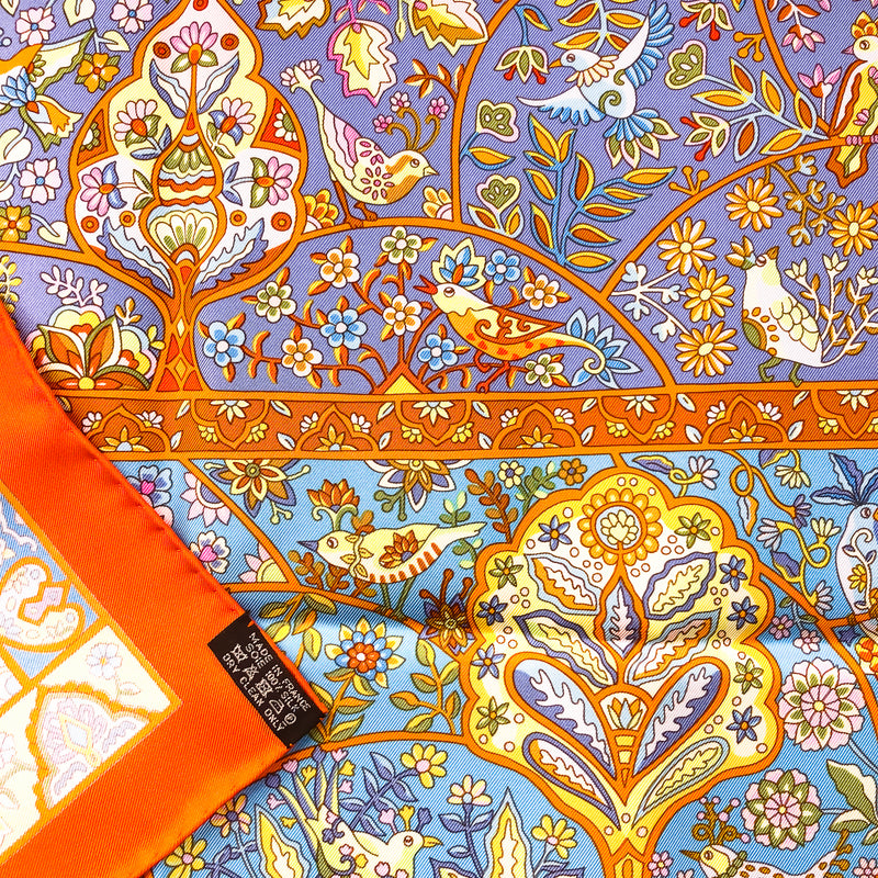 Au Pays des Oiseaux Fleurs Hermes Scarf by C. Henry 90cm Silk Twill | Orange