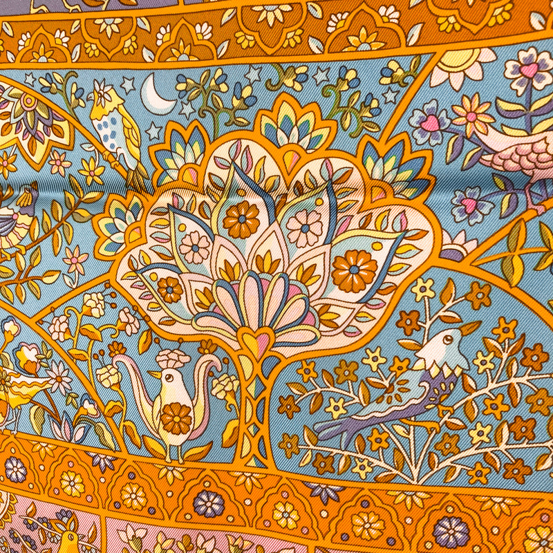 Au Pays des Oiseaux Fleurs Hermes Scarf by C. Henry 90cm Silk Twill | Orange