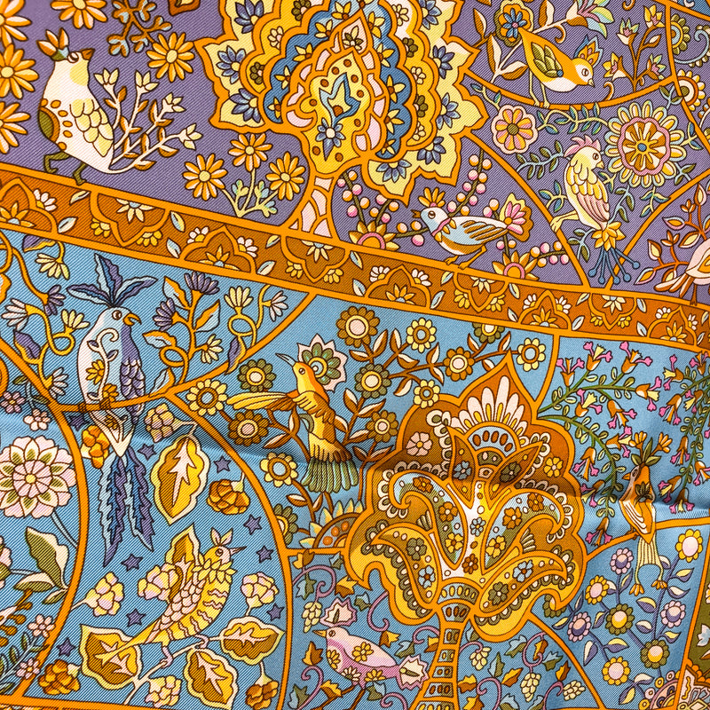 Au Pays des Oiseaux Fleurs Hermes Scarf by C. Henry 90cm Silk Twill | Orange