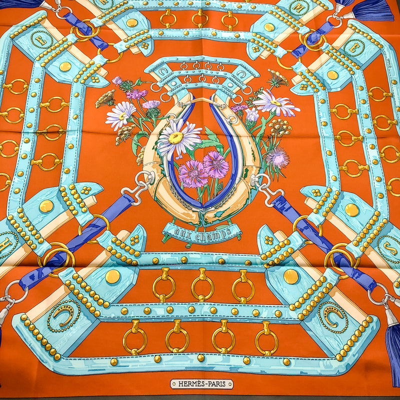 Aux Champs Hermes Scarf by Caty Latham 90 CM Silk | Stunning Fall Col.