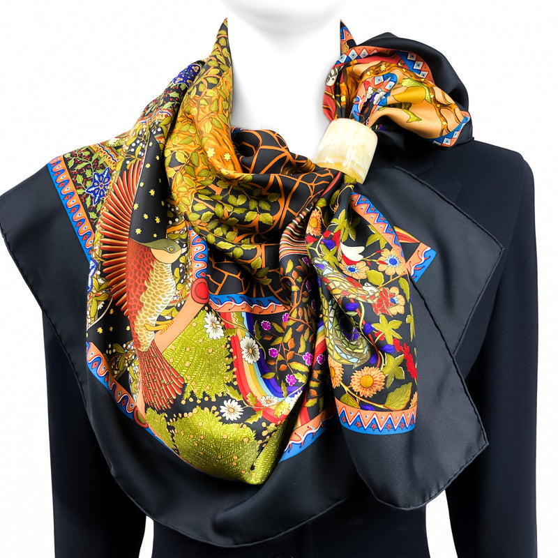 Axis Mundi Hermes Scarf by Christine Henry 90cm Silk Twill | Black Col. w/Box