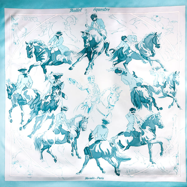 Ballet Equestre Hermes Scarf by Hubert de Watrigant 90cm Silk Twill | Aqua Col.