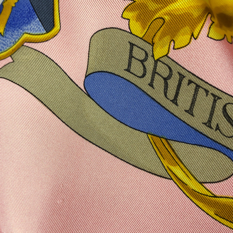 British Heraldry Hermes Scarf by Rybal 90 cm Silk Twill Pink Colorway