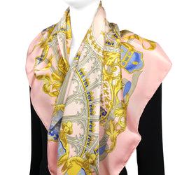 British Heraldry Hermes Scarf by Rybal 90 cm Silk Twill Pink Colorway