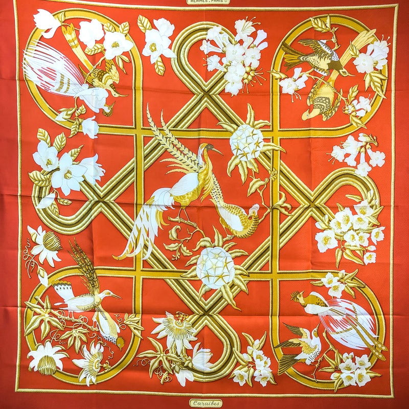 Caraibes Hermes Scarf by Christiane Vauzelles | RARE Honeycomb Jacquard