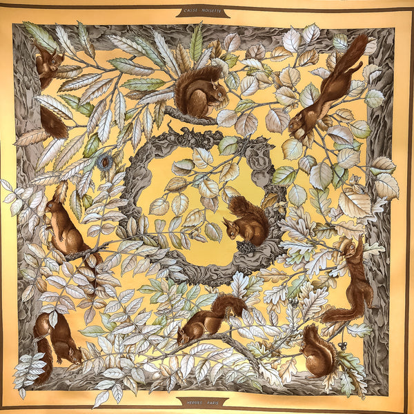 Casse Noisette Hermes Scarf by Antoine De Jacquelot 90 cm Silk Twill | Yellow