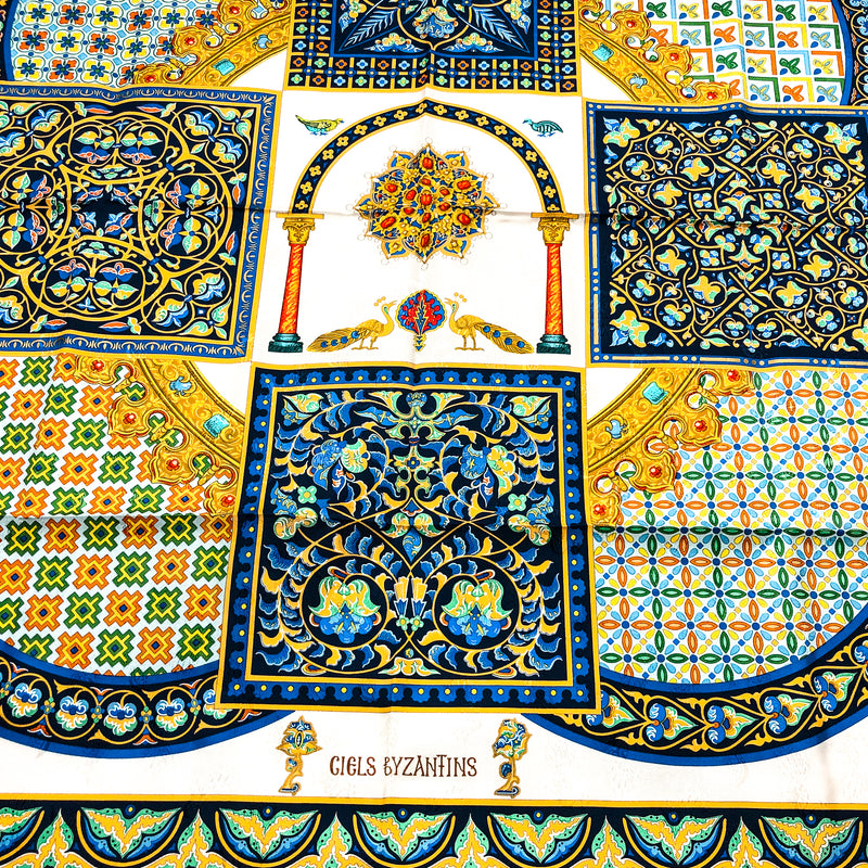 Ciels Byzantins Hermes Scarf by Julia Abadie 90cm Silk Peacock Jacquard | MIB