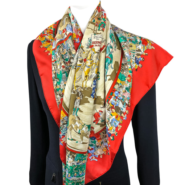 Le Cirque Molier Hermes Scarf by Philippe Dumas 90 cm Silk Scarf | Red