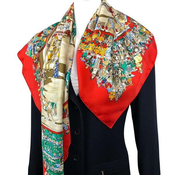 Le Cirque Molier Hermes Scarf by Philippe Dumas 90 cm Silk Scarf | Red