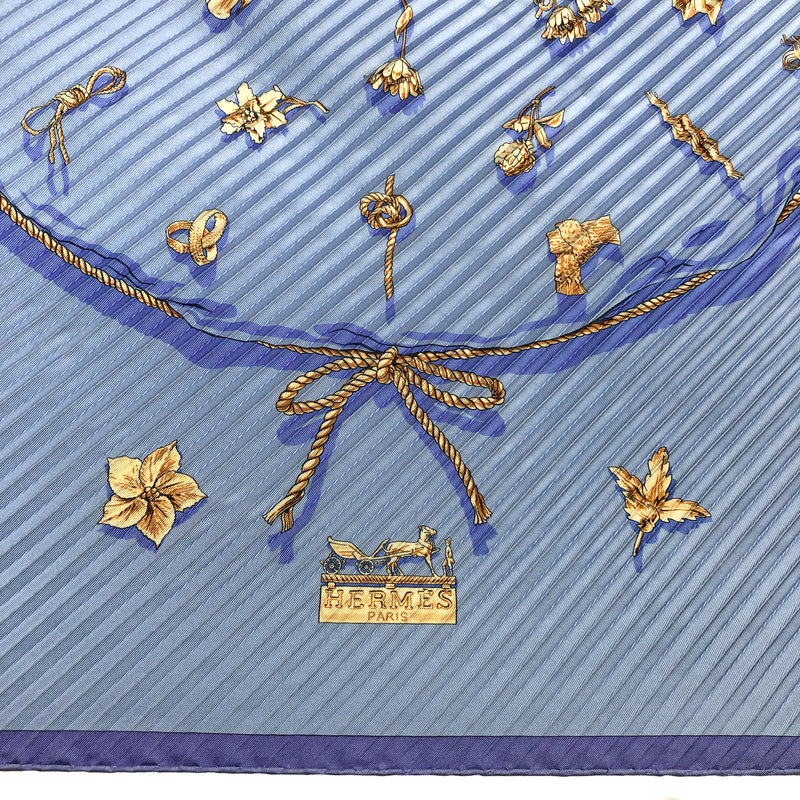 Clips Hermes Scarf by Rybal 90cm Silk Plissé Light Blue w/Box