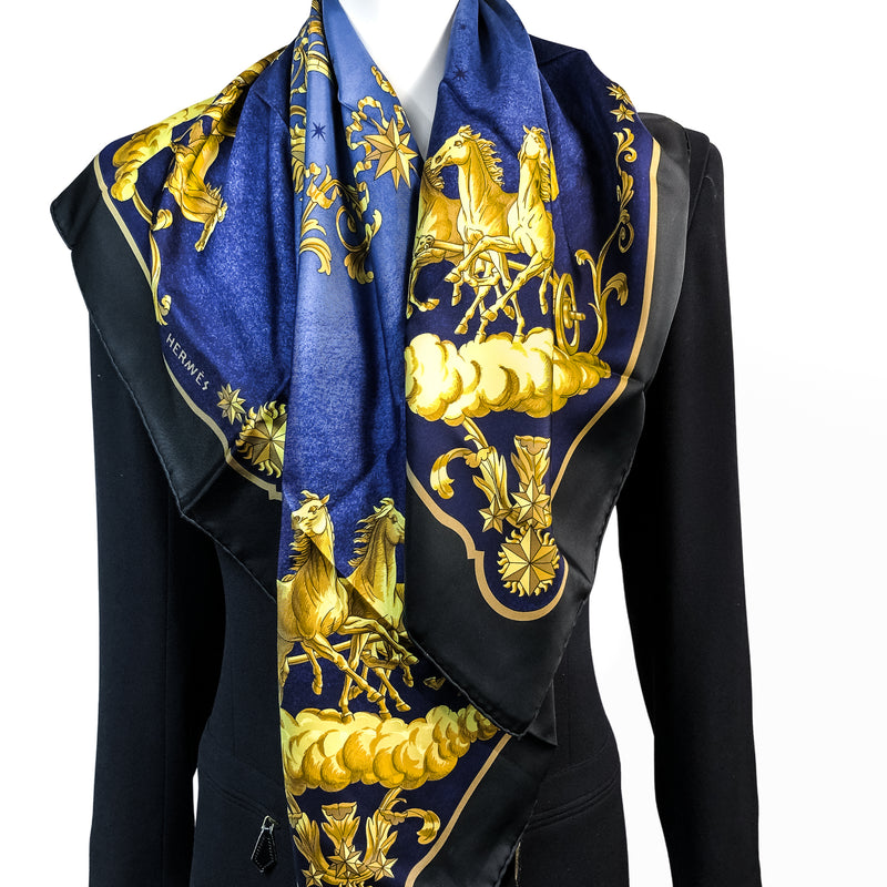 Cosmos Hermes Scarf by Philippe Ledoux 90cm Silk Twill Midnight Blue Col.