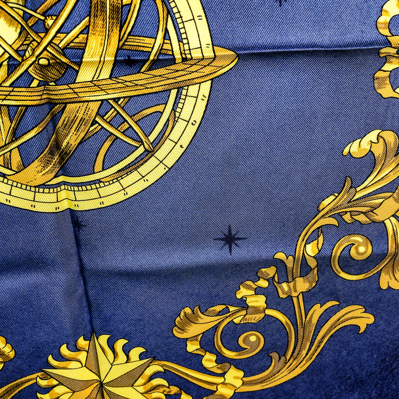 Cosmos Hermes Scarf by Philippe Ledoux 90cm Silk Twill Midnight Blue Col.