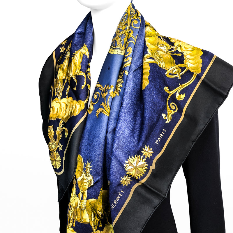 Cosmos Hermes Scarf by Philippe Ledoux 90cm Silk Twill Midnight Blue Col.