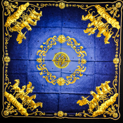 Cosmos Hermes Scarf by Philippe Ledoux 90cm Silk Twill Midnight Blue Col.