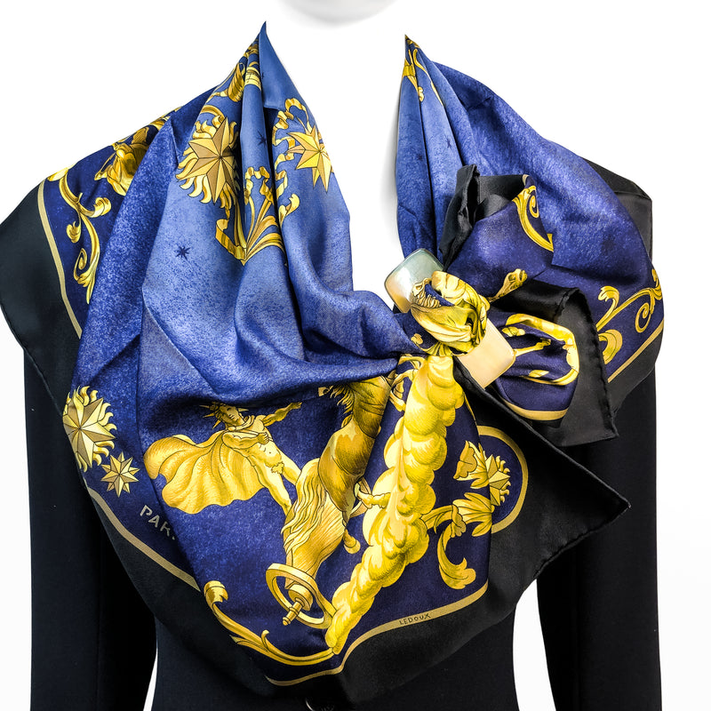 Cosmos Hermes Scarf by Philippe Ledoux 90cm Silk Twill Midnight Blue Col.