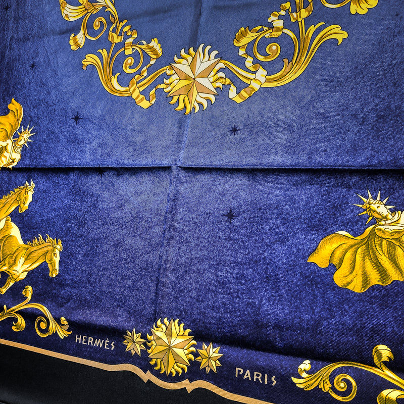 Cosmos Hermes Scarf by Philippe Ledoux 90cm Silk Twill Midnight Blue Col.