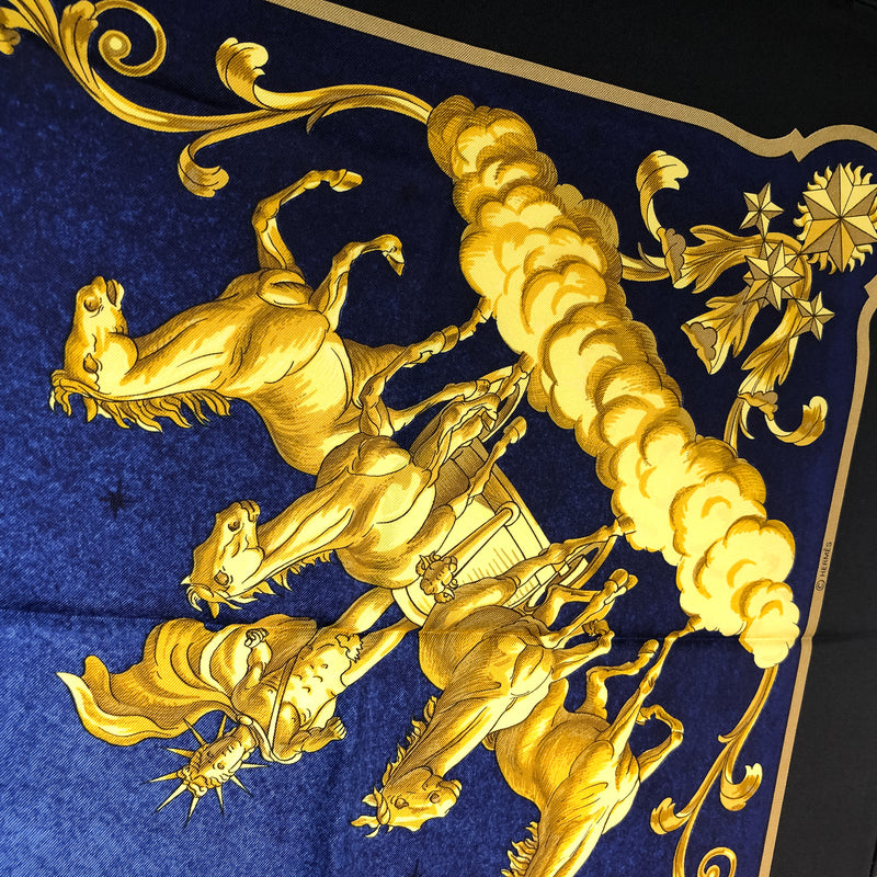 Cosmos Hermes Scarf by Philippe Ledoux 90cm Silk Twill Midnight Blue Col.