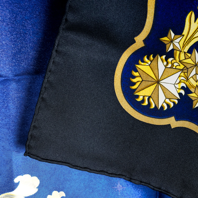 Cosmos Hermes Scarf by Philippe Ledoux 90cm Silk Twill Midnight Blue Col.