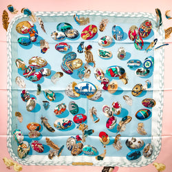 Couvee d’Hermes Hermes Scarf by Caty Latham 90 cm Silk Twill Pink Col.