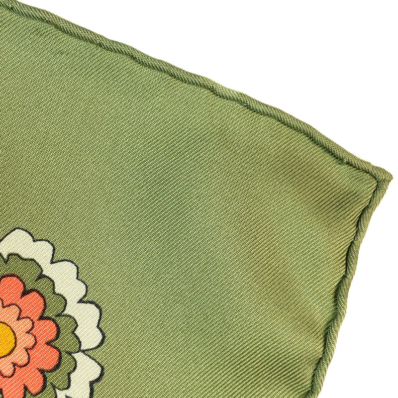 Decoupages Hermes Scarf by Anne Rosat 90cm Silk Moss Green Border