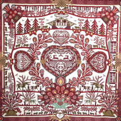 Decoupages Hermes Scarf by Anne Rosat 90cm Silk Bordeaux