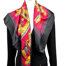 Ecuries Hermes Scarf by Hugo Grygkar 90cm Silk Twill | Black | Raspberry