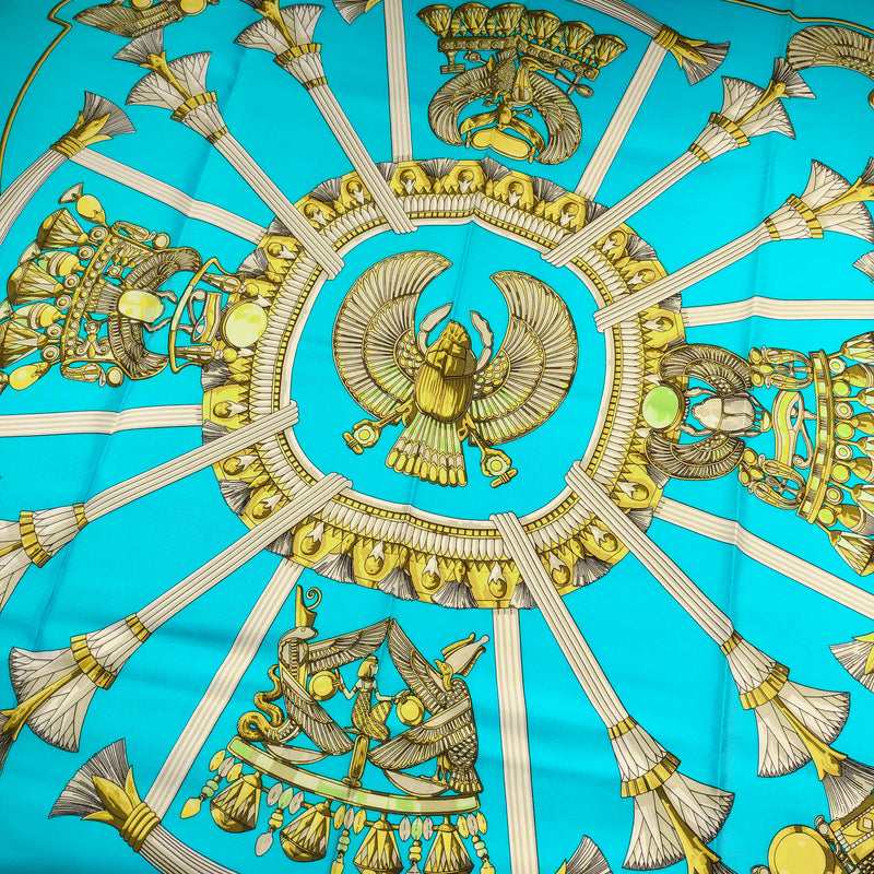Egypte Hermes Scarf by Caty Latham 90 cm Silk Twill Early Vintage | Turquoise