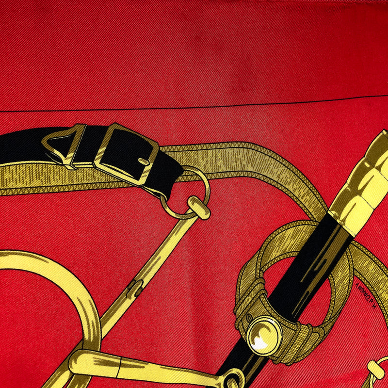 Eperon d'Or Hermes Scarf by Henri d'Origny 90 cm Silk Twill Red Col.