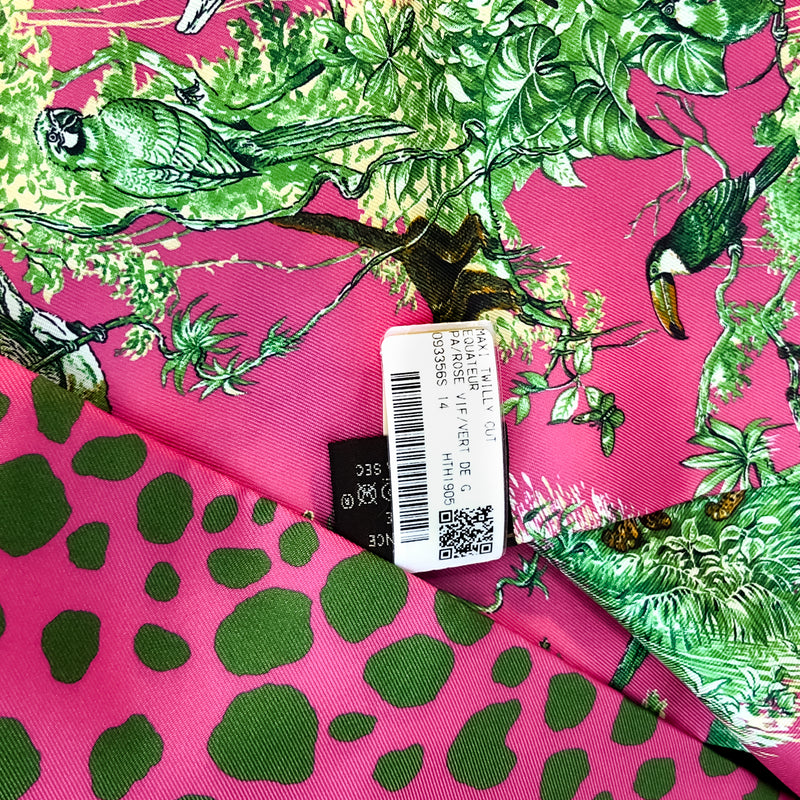 Equateur Hermes Maxi Twilly Scarf Reversible MIB w/Store Tag Bright Pink