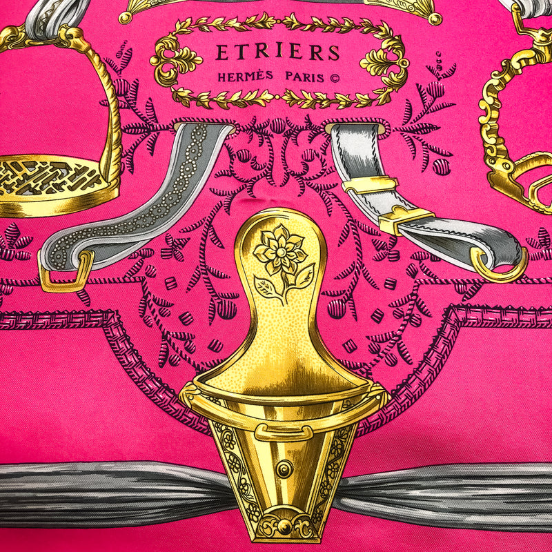 Etriers Hermes Scarf by Francoise de la Perriere 90 cm Silk Twill | Vibrant Fuchsia