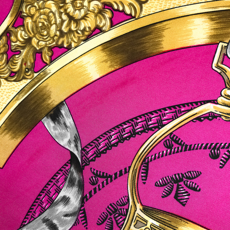 Etriers Hermes Scarf by Francoise de la Perriere 90 cm Silk Twill | Vibrant Fuchsia