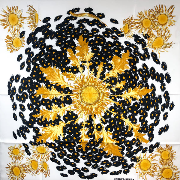 Fleurs et Carlines Hermes Scarf by Rybaltchenko 90 cm Silk Early RARE Vintage