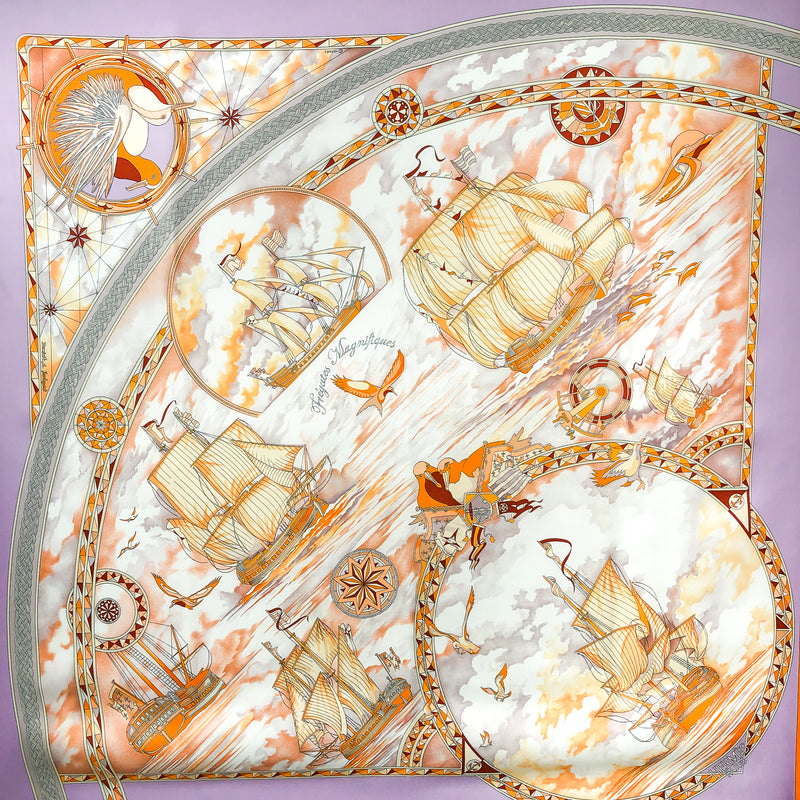 Fregates Magnifiques Hermes Scarf by Dominik Jarlegant 90cm Silk Twill