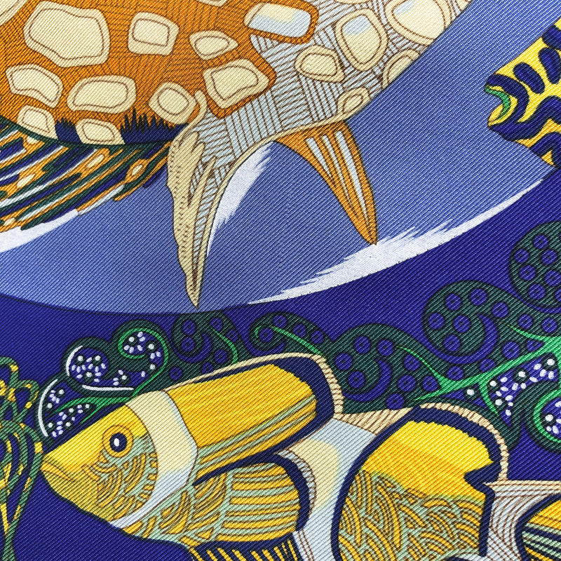 Grands Fonds Hermes Scarf by Annie Faivre 90cm Silk Twill | Blue