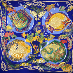 Grands Fonds Hermes Scarf by Annie Faivre 90cm Silk Twill | Blue