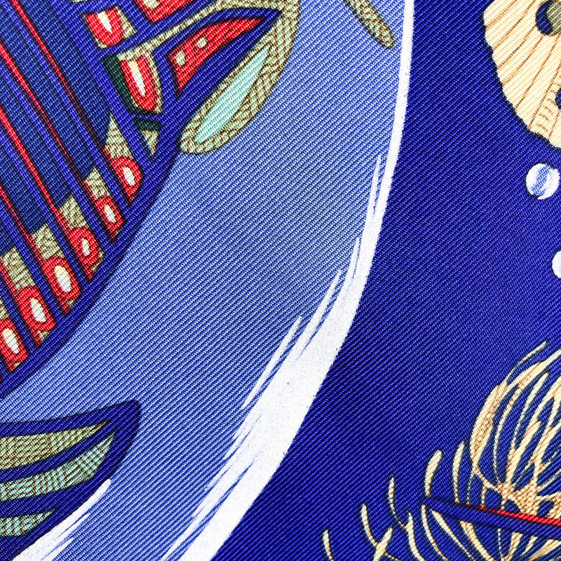 Grands Fonds Hermes Scarf by Annie Faivre 90cm Silk Twill | Blue