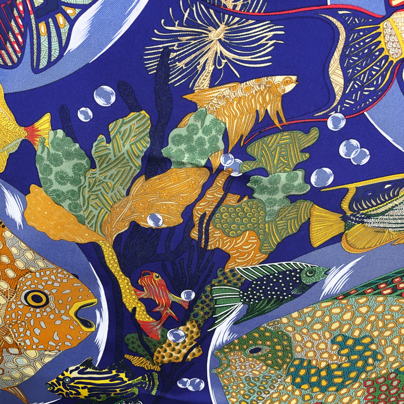 Grands Fonds Hermes Scarf by Annie Faivre 90cm Silk Twill | Blue