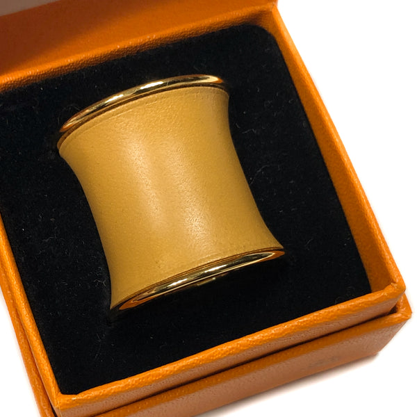 Hermes Cognac Leather Gold Tone Scarf Ring with Box